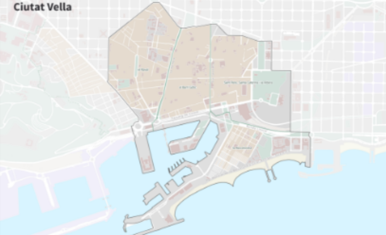 Mapa del districte de Ciutat Vella i els seus barris(font: Ajuntament de Barcelona)